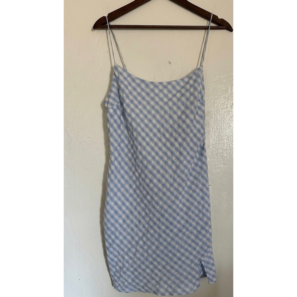 ASOS DESIGN Blue & White Gingham Seersucker Mini Dress - Size 10‎
